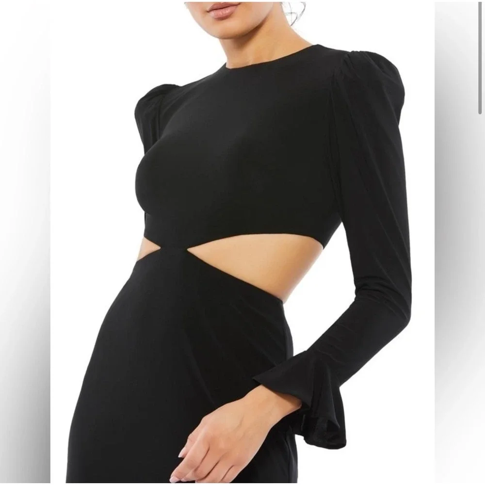 NWT Mac Duggal 67944 Black Long Sleeve Puff Shoulder Cut Out Gown Size‎ 6 $398